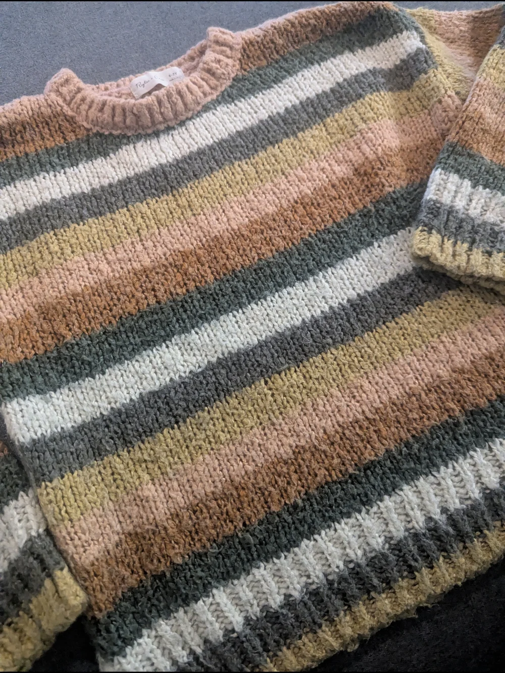 Rylee + Cru Striped Crewneck Sweater in Rust, Olive & Cream